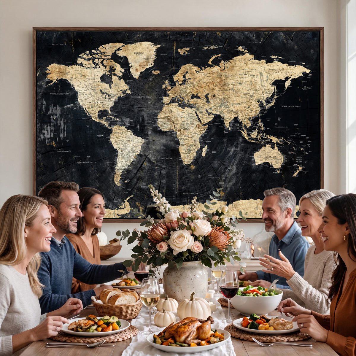 45535041-MGV-CV-36X24 - Framed Large World Map Wall Art Canvas Print for Living Room