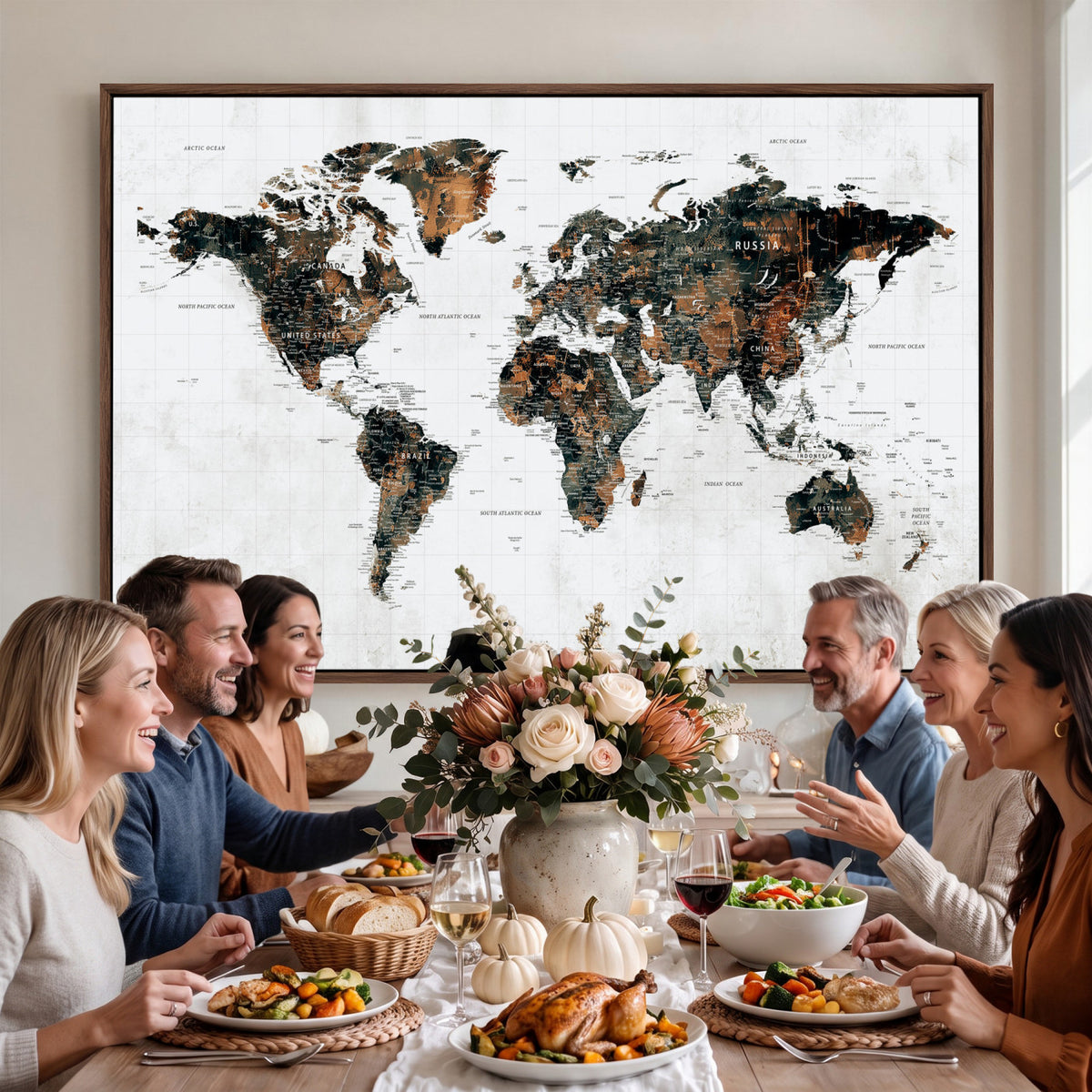 60008766-MGV-CV-36X24 - Large World Map Canvas Print – Framed Travel Map Wall Art
