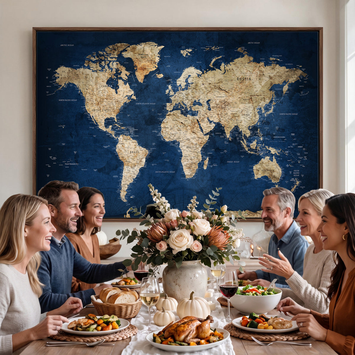 57503519-MGV-CV-36X24 - World Map Canvas Print – Framed Travel Map Wall Art for