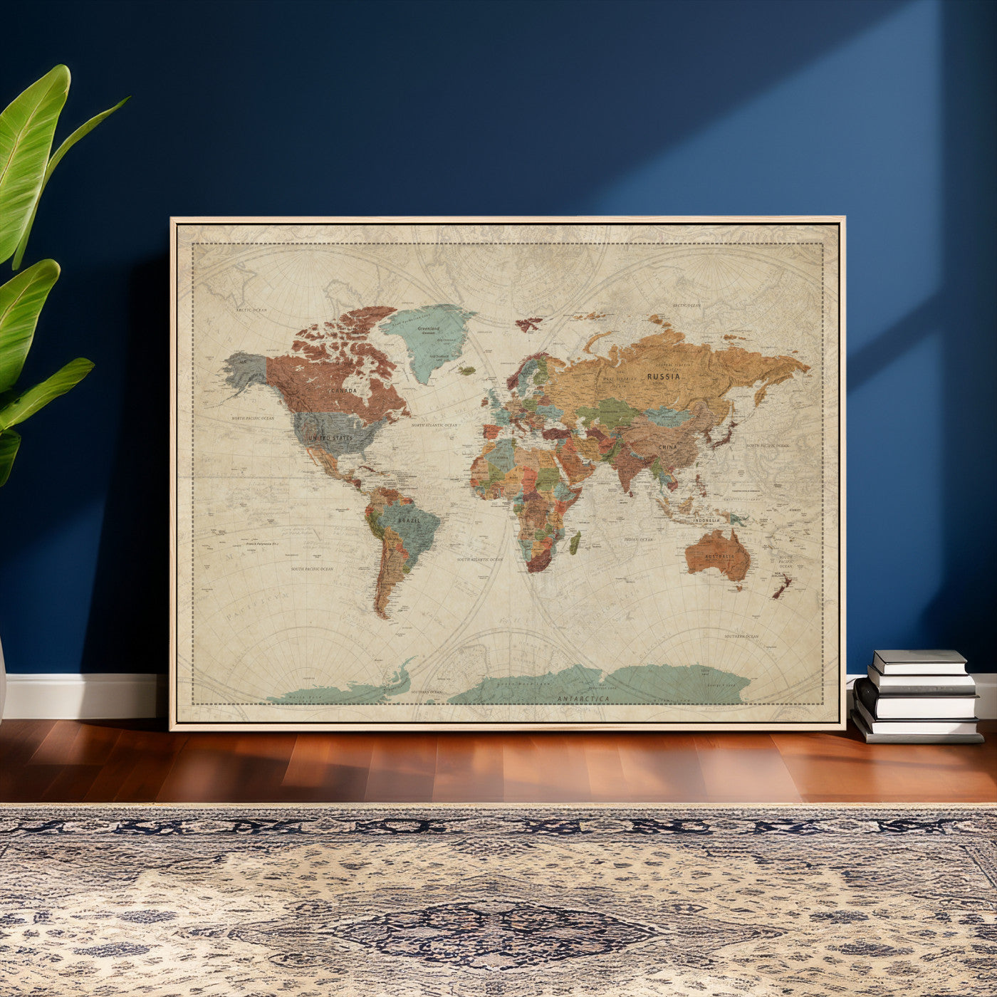 68428598-MGV-CV-36X24 - World Map Wall Art Canvas Print, Modern Decorative Framed Map Artwork Prints for Living Room, Office, Bedroom Wall Decor