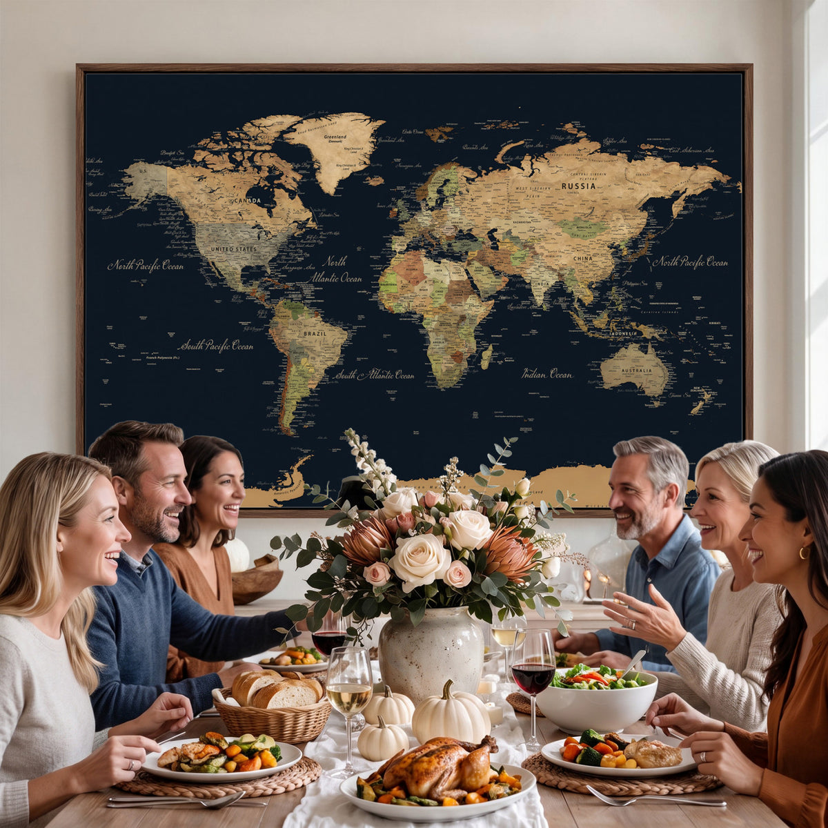 94449133-MGV-CV-36X24 - Vintage World Map Canvas on the Dark Background Wall Art