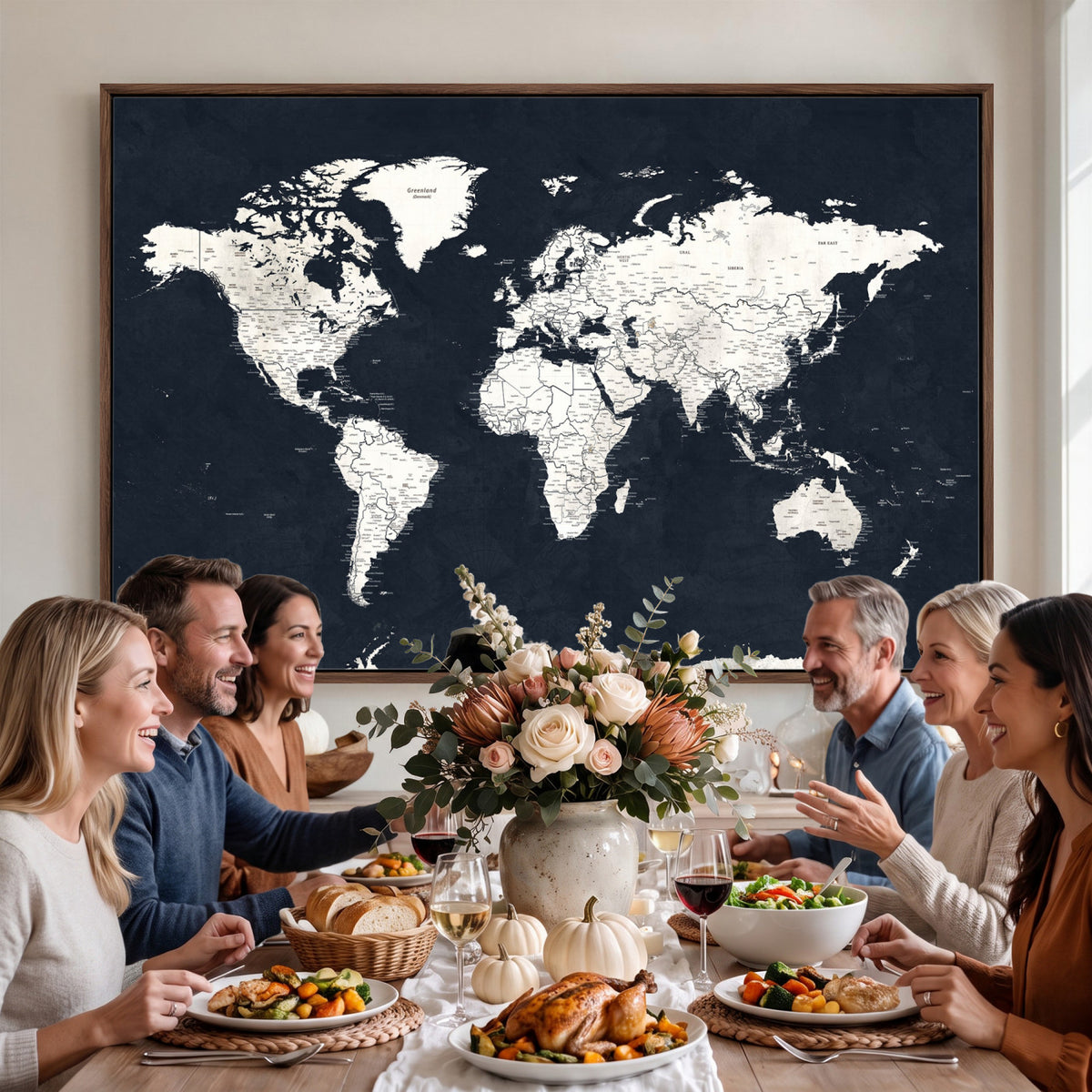 11963807-MGV-CV-36X24 - Black World Map Wall Art Canvas Print for Home Office and Meeting Room Decor