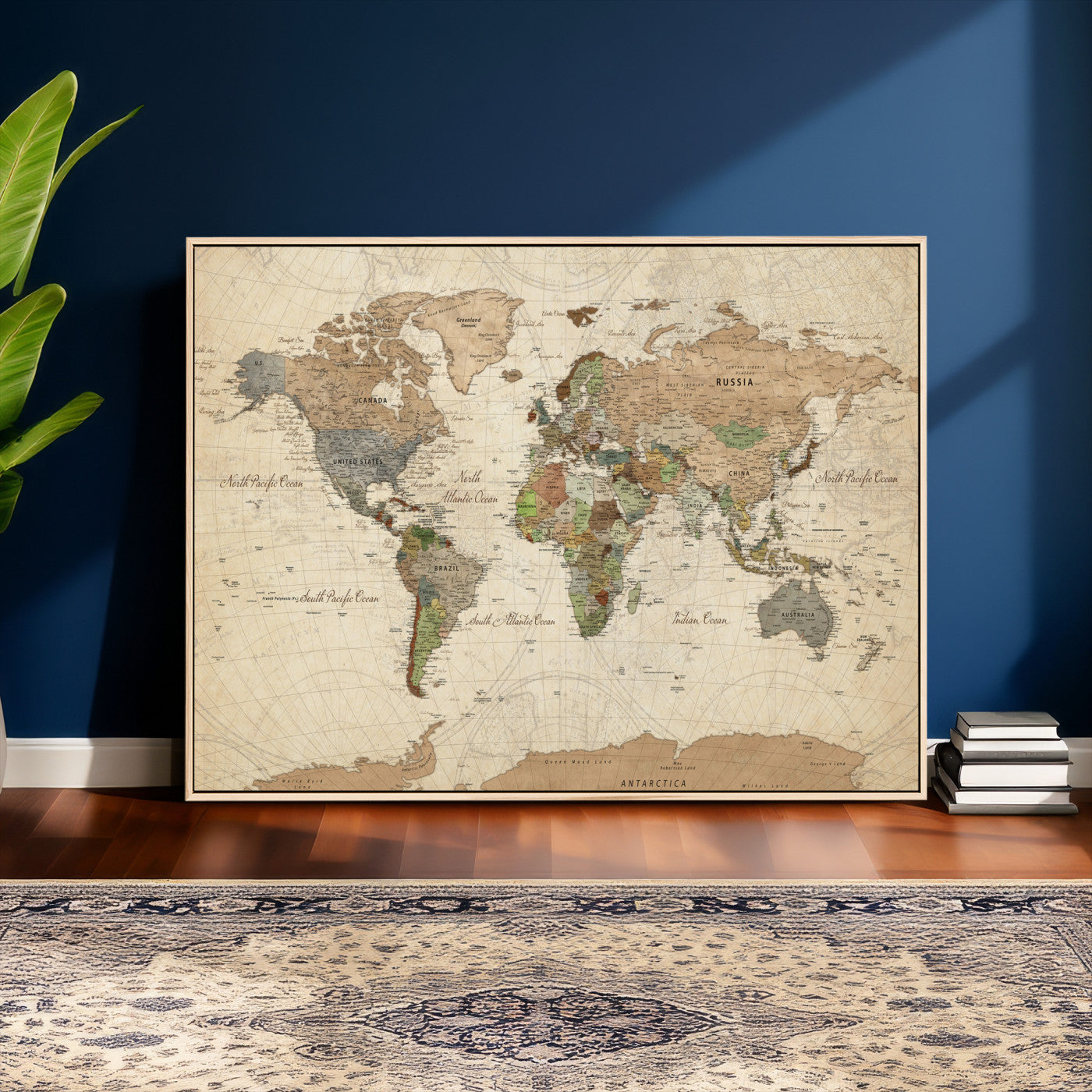 16856902-MGV-CV-36X24 - World Map Wall Art Canvas Print, Modern Decorative Framed Map Artwork Prints for Living Room, Office, Bedroom Wall Decor