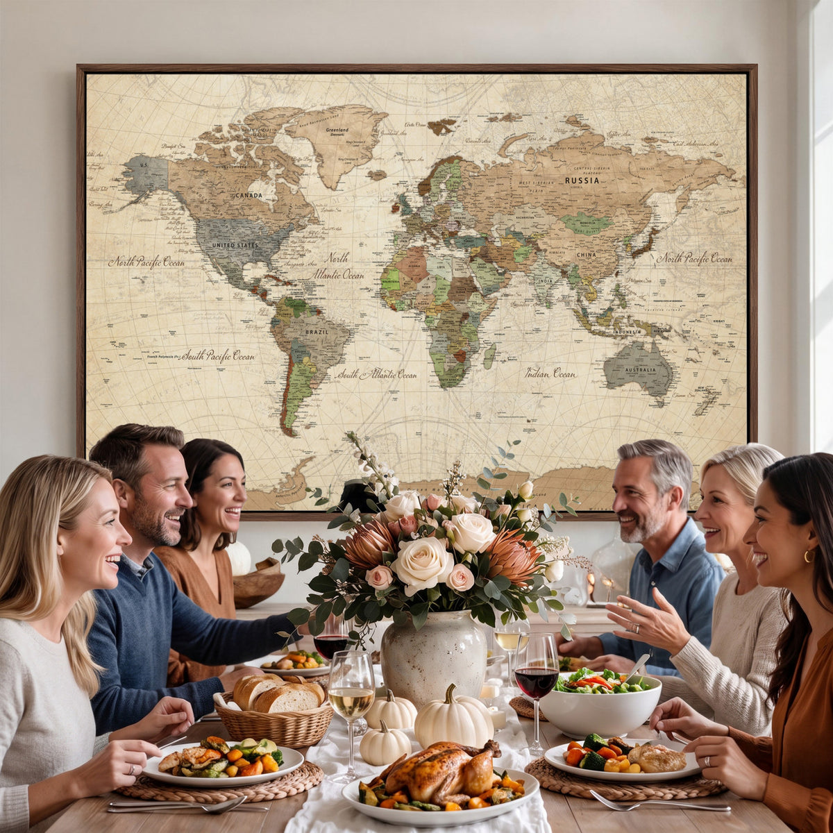 16856902-MGV-CV-36X24 - Vintage World Map Canvas Wall Art - Rustic Grunge Texture