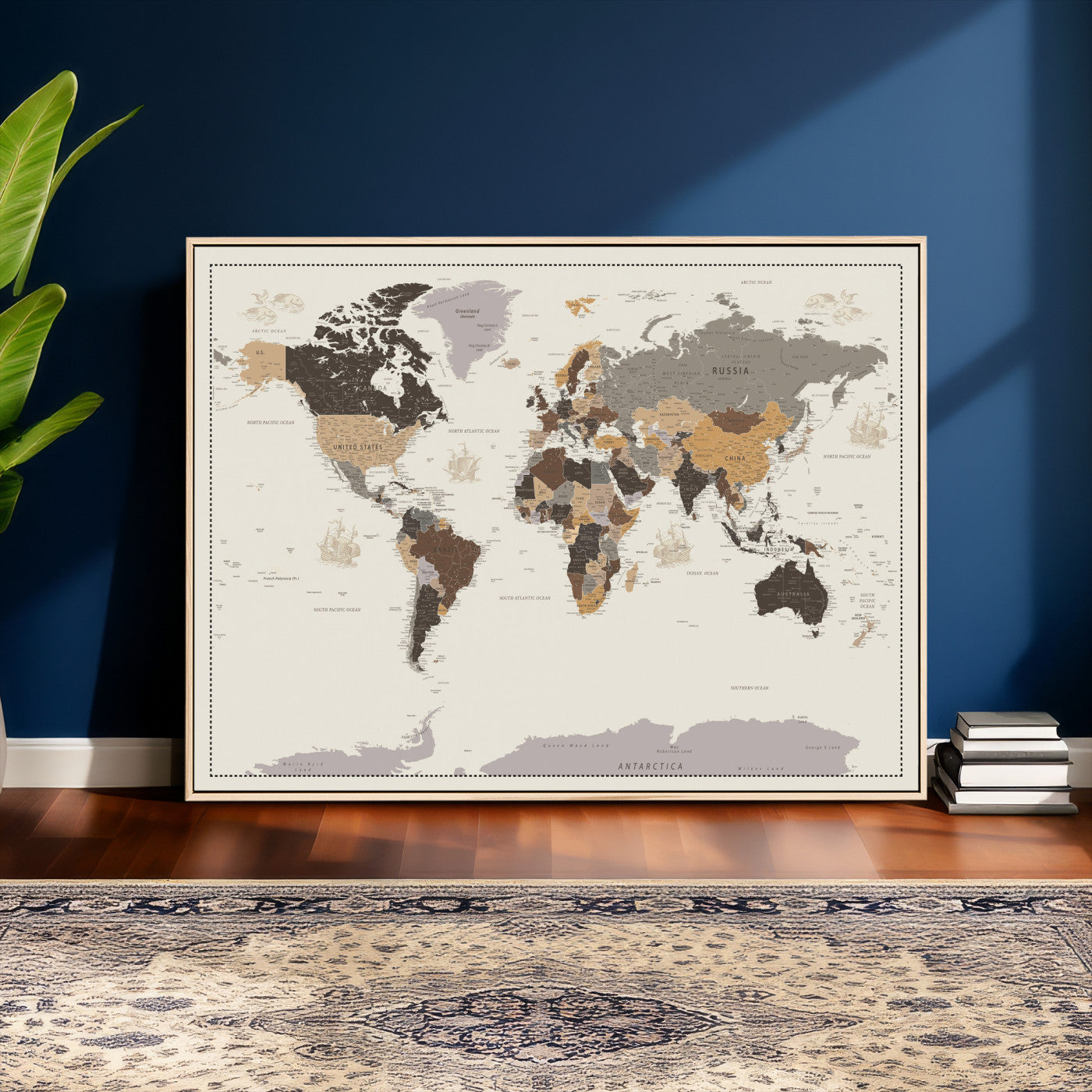 58777746-MGV-CV-36X24 - World Map Wall Art Canvas Print, Modern Decorative Framed Map Artwork Prints for Living Room, Office, Bedroom Wall Decor