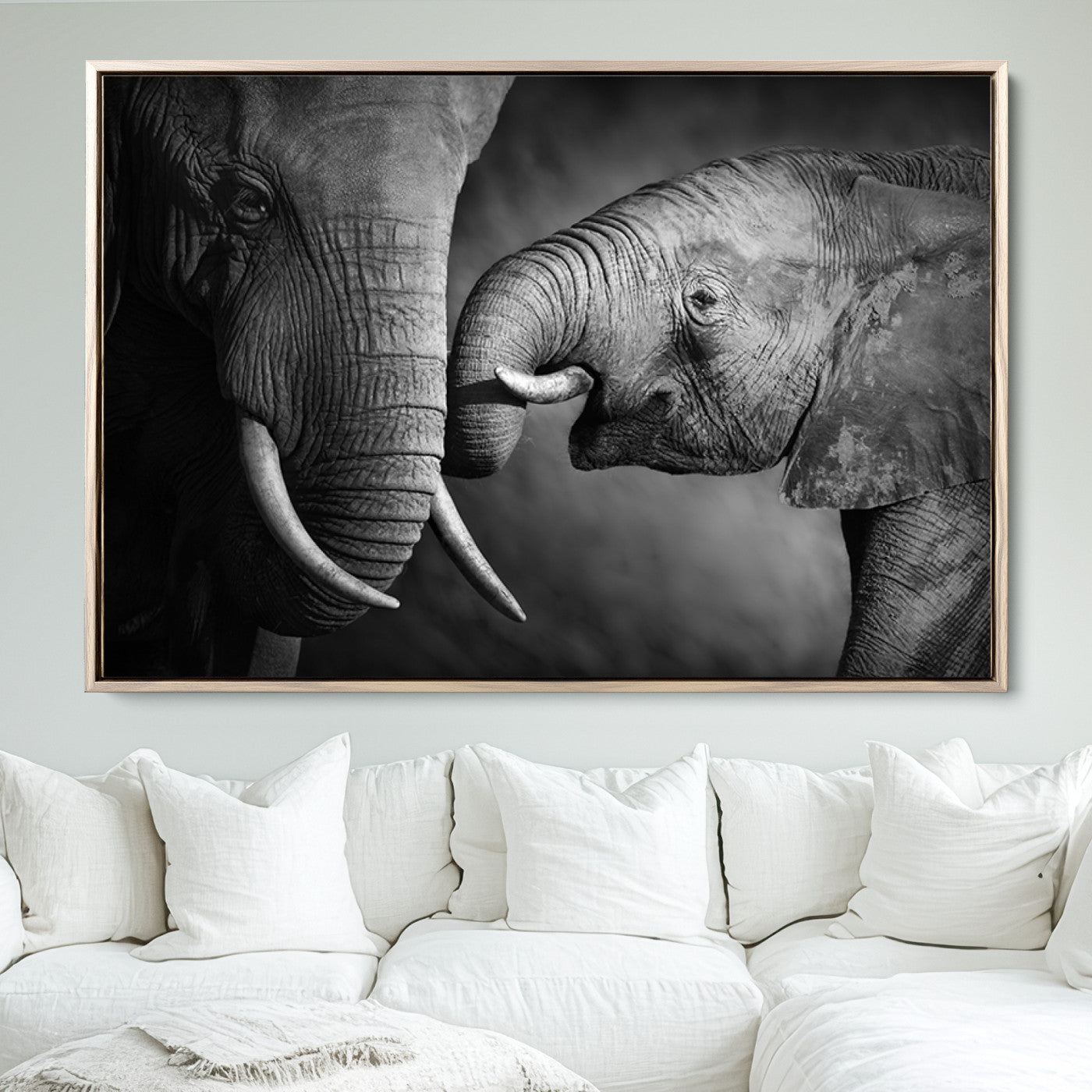42691-MGV-FC-36X24_Natural-Elephant Family Wall Art Canvas, Framed Elephant Family Canvas Print