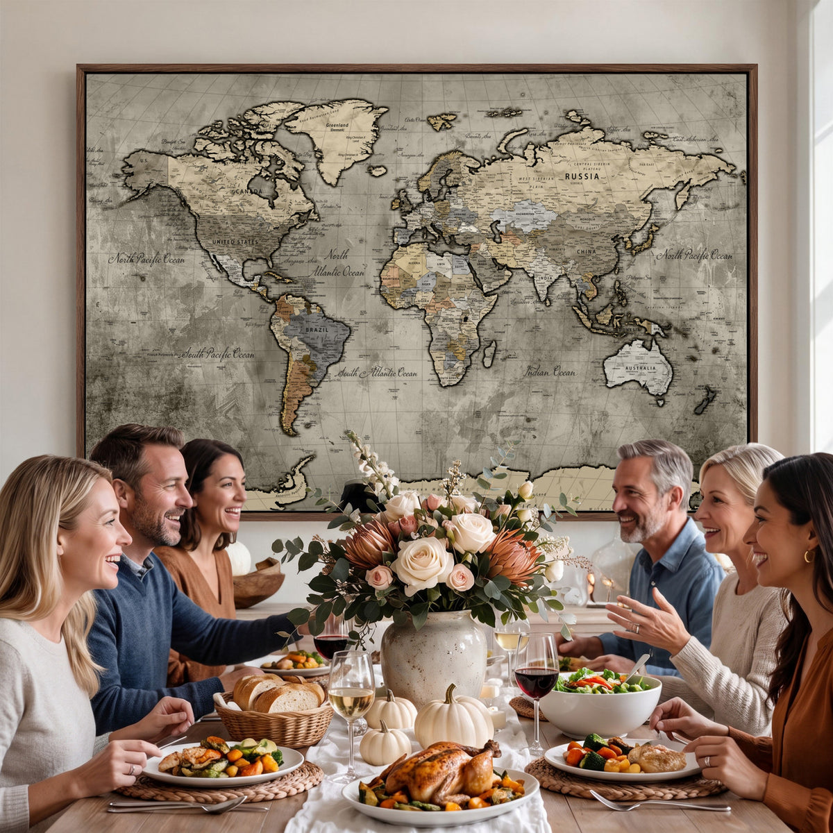 85218700-MGV-CV-36X24 - World Map Canvas Print, Detailed Map of the World Wall Art