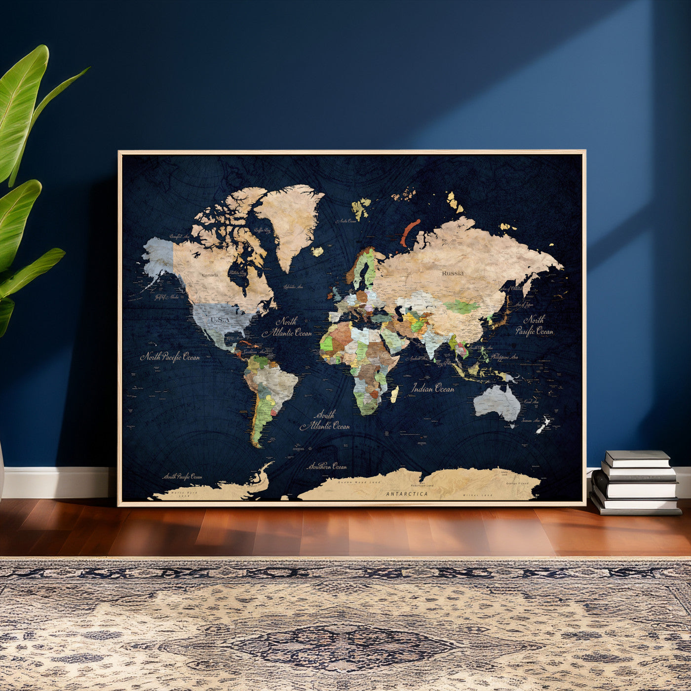 76603563-MGV-CV-36X24 - World Map Wall Art Canvas Print, Modern Decorative Framed Map Artwork Prints for Living Room, Office, Bedroom Wall Decor