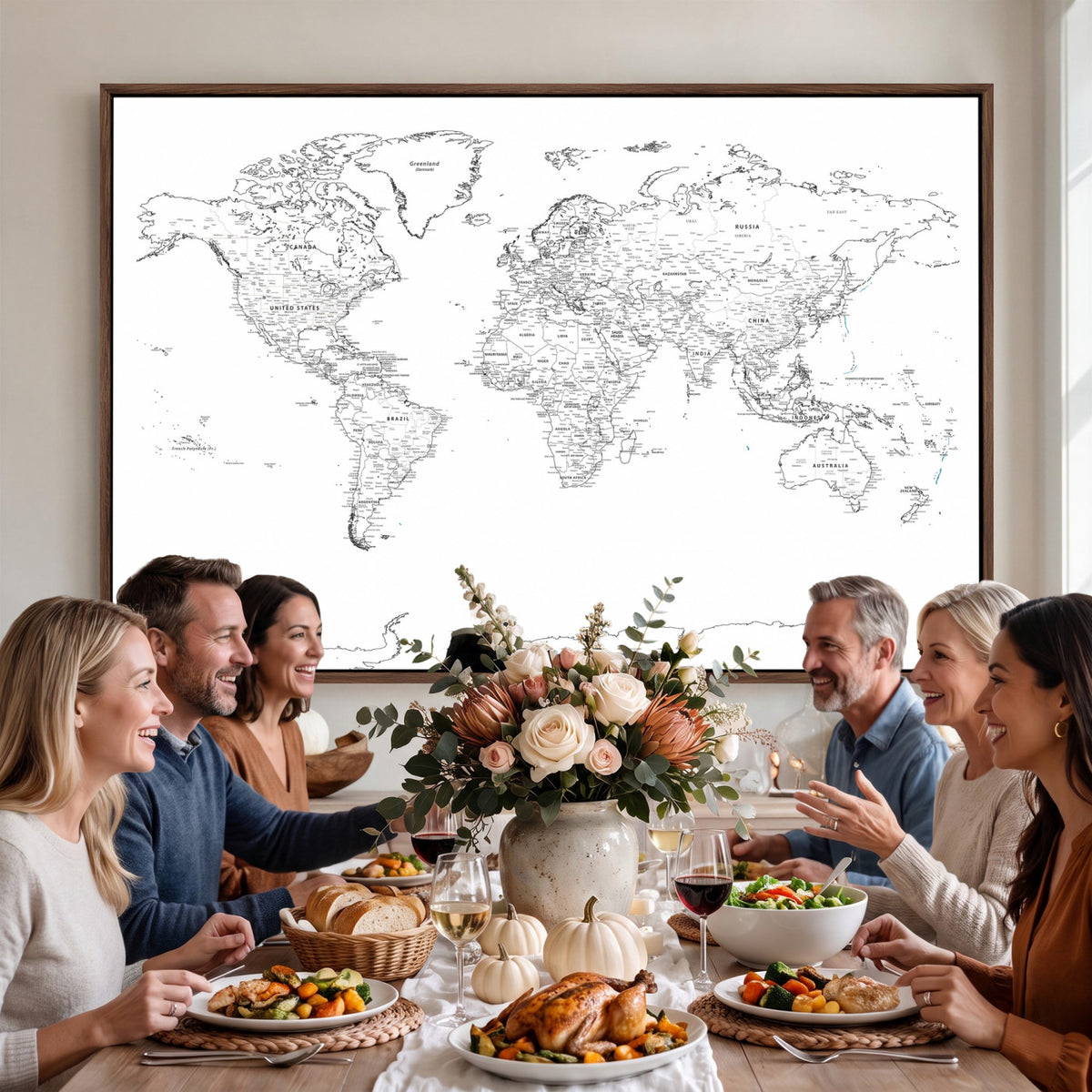 21002736-MGV-CV-36X24 - World Map Canvas Print, Framed Modern Detailed Map of the World for Home or Office