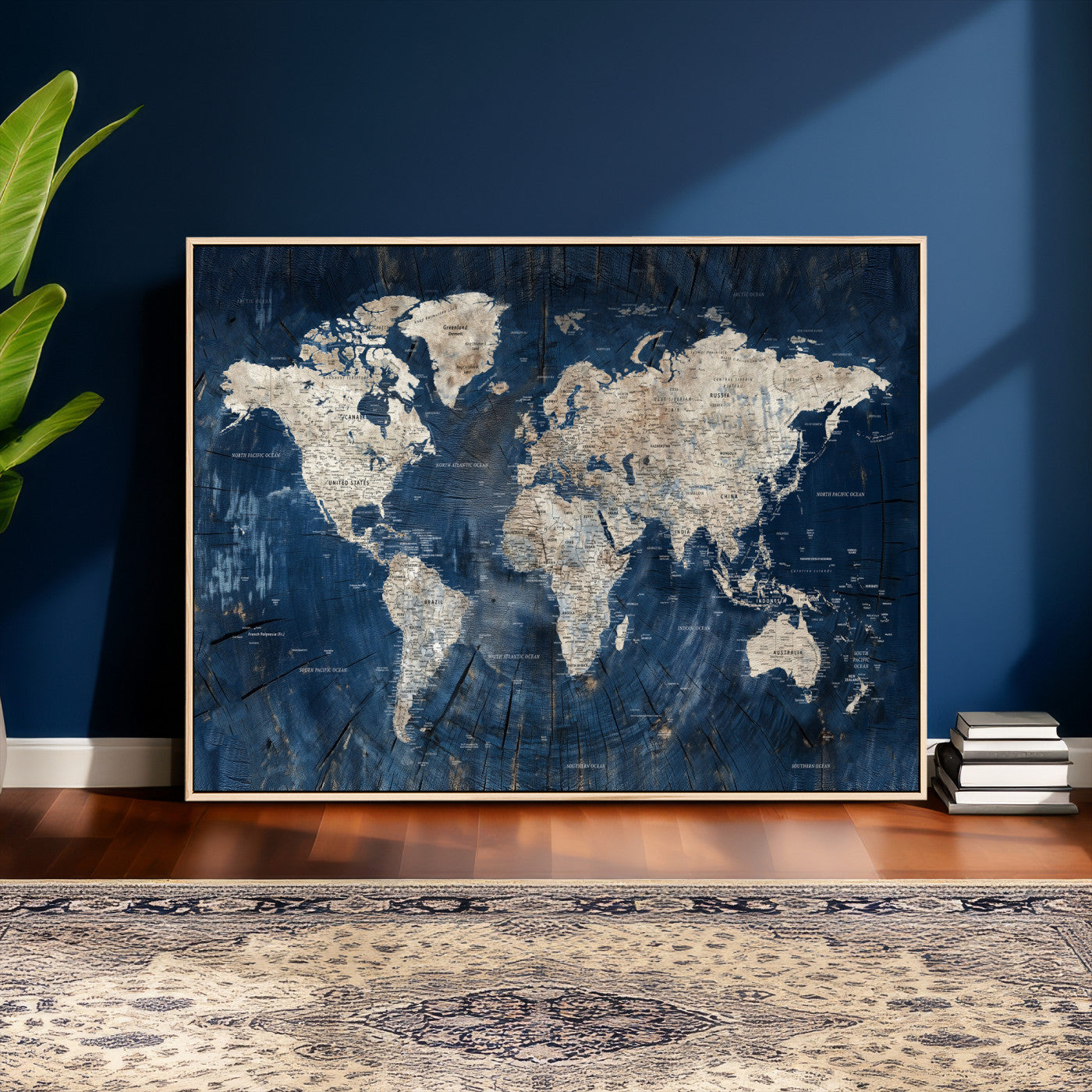56126010-MGV-CV-36X24 - World Map Wall Art Canvas Print, Modern Decorative Framed Map Artwork Prints for Living Room, Office, Bedroom Wall Decor
