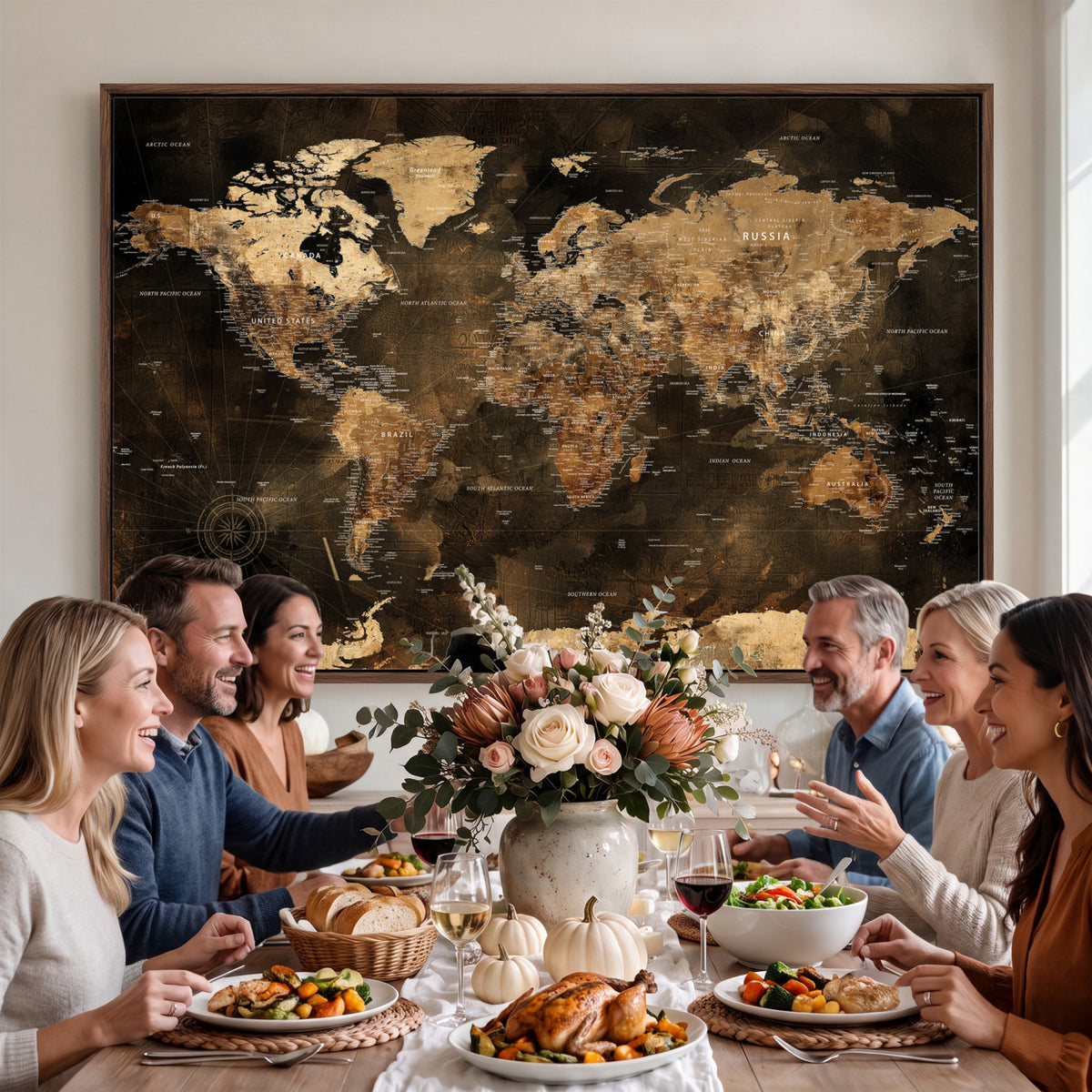 97742922-MGV-CV-36X24 - World Map Canvas Print, Modern Decorative Framed Map Artwork
