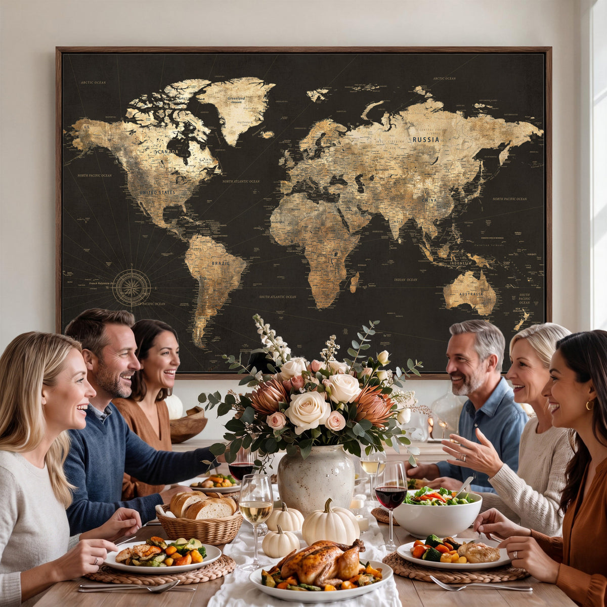 70985630-MGV-CV-36X24 - Framed World Map with Pin Canvas Print – Detailed World Map