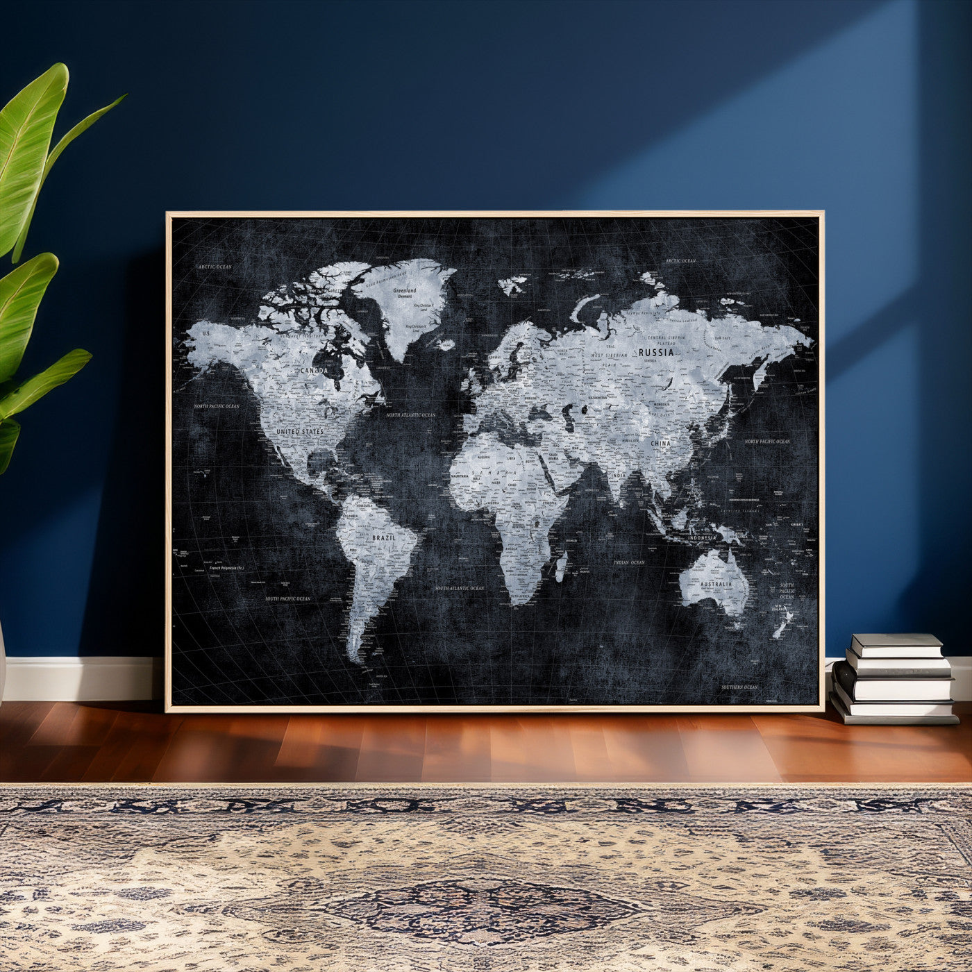 86893704-MGV-CV-36X24 - World Map Wall Art Canvas Print, Modern Decorative Framed Map Artwork Prints for Living Room, Office, Bedroom Wall Decor