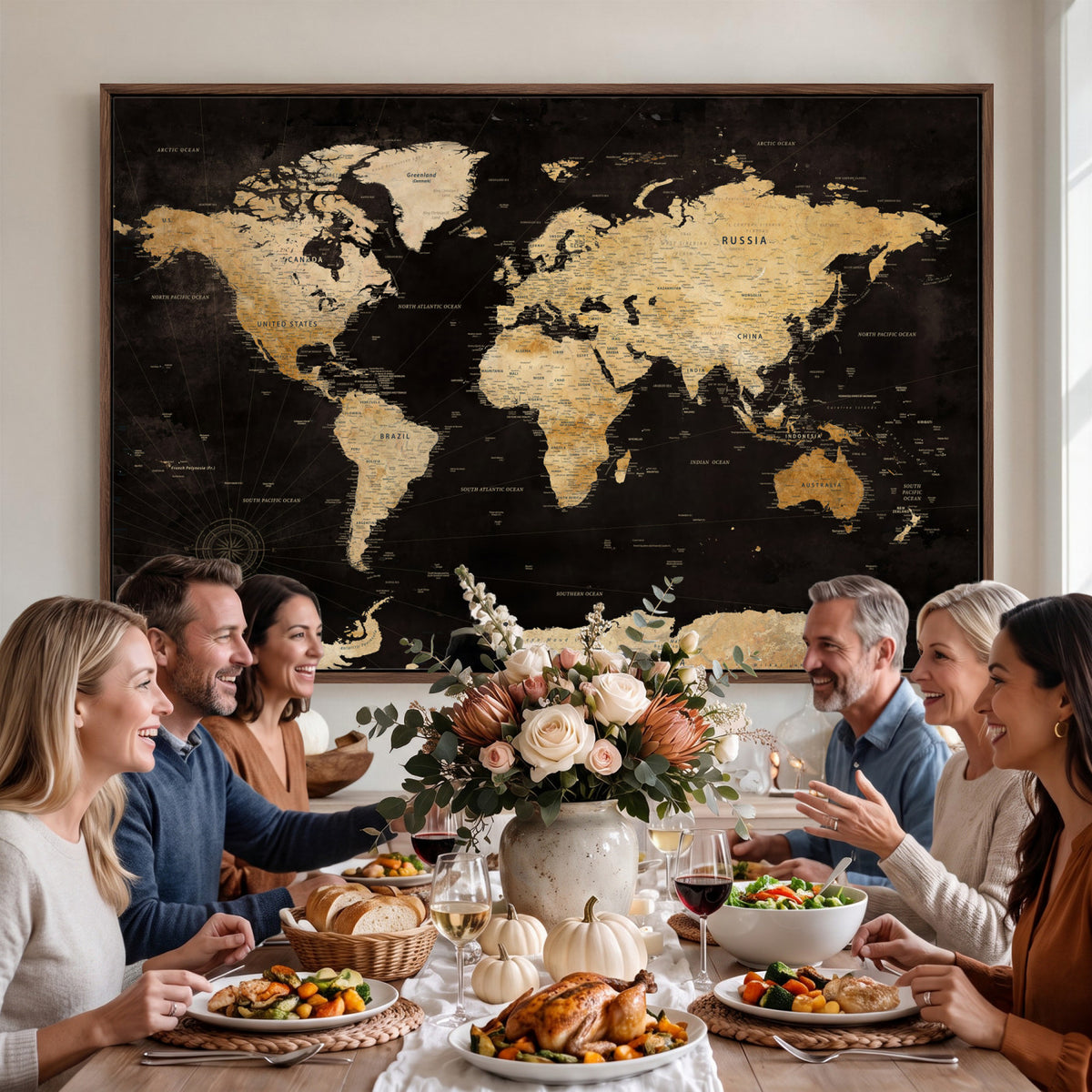 70468159-MGV-CV-36X24 - Extra Large World Map Canvas Print – Detailed Map Classic