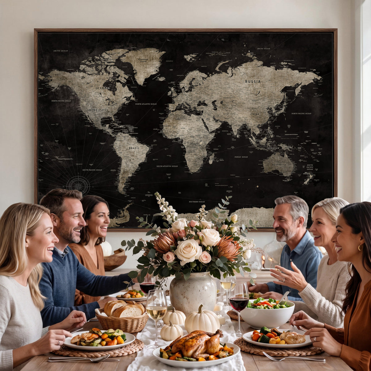 56225956-MGV-CV-36X24 - Detailed World Map Wall Art Print - Large Framed World Map