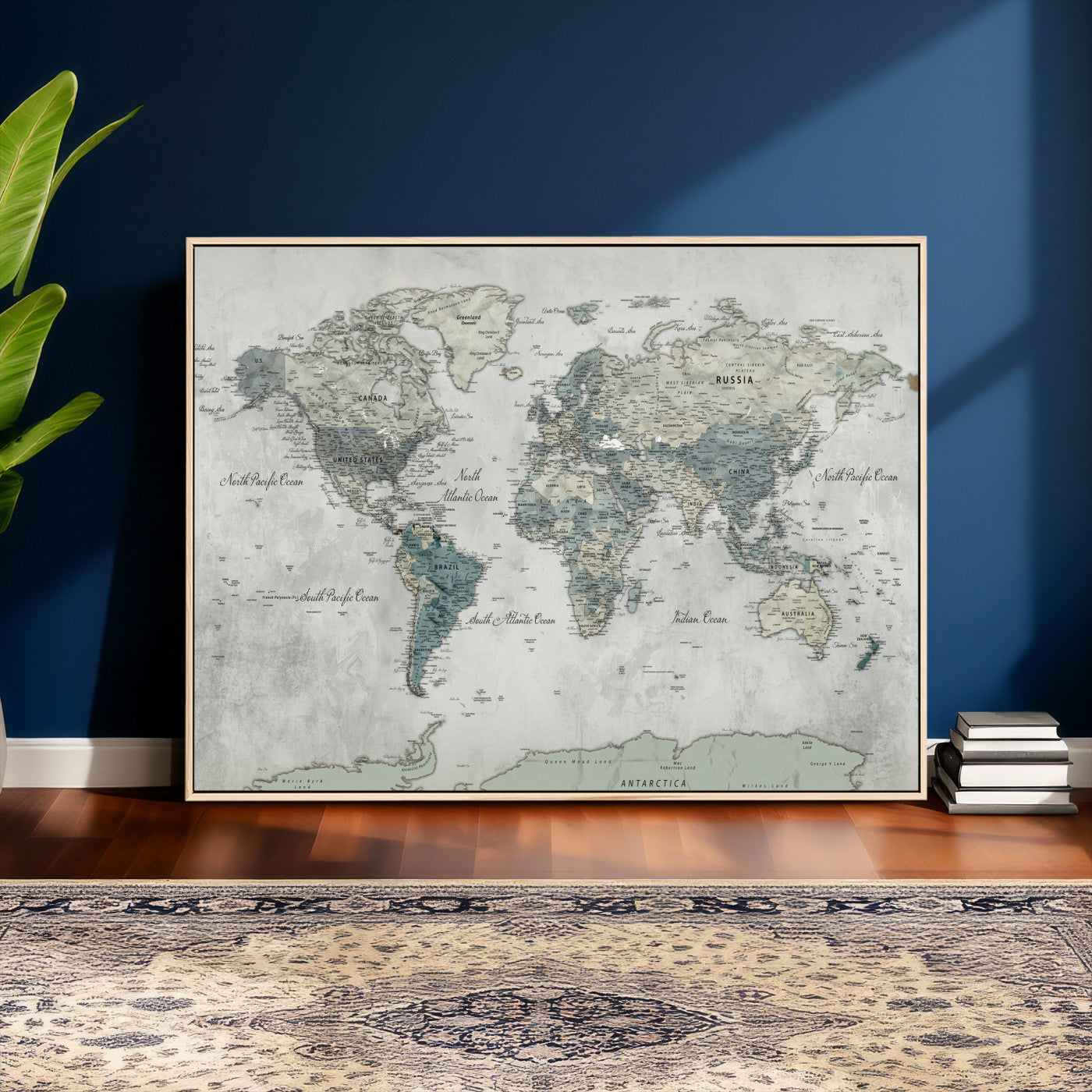 91132939-MGV-CV-36X24 - World Map Wall Art Canvas Print, Modern Decorative Framed Map Artwork Prints for Living Room, Office, Bedroom Wall Decor