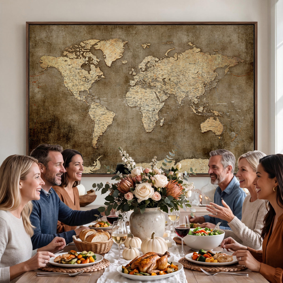 35847542-MGV-CV-36X24 - Dark Vintage World Map Canvas Wall Art Print, Antique Map