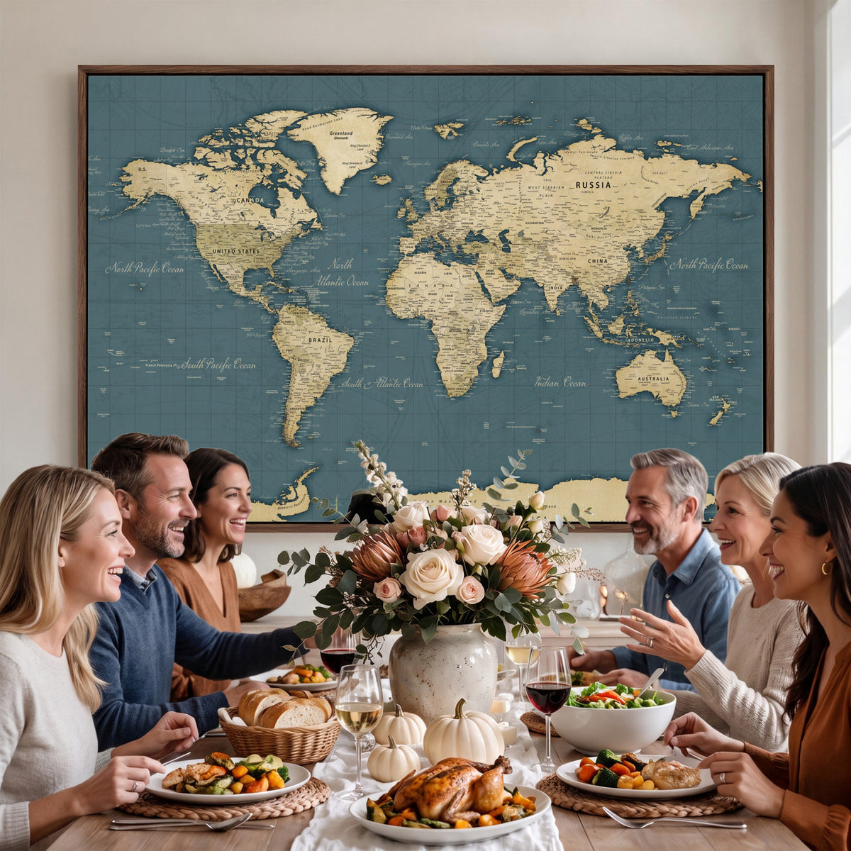99599383-MGV-CV-36X24 - Minimal Vintage World Map Canvas Wall Art Print, Neutral