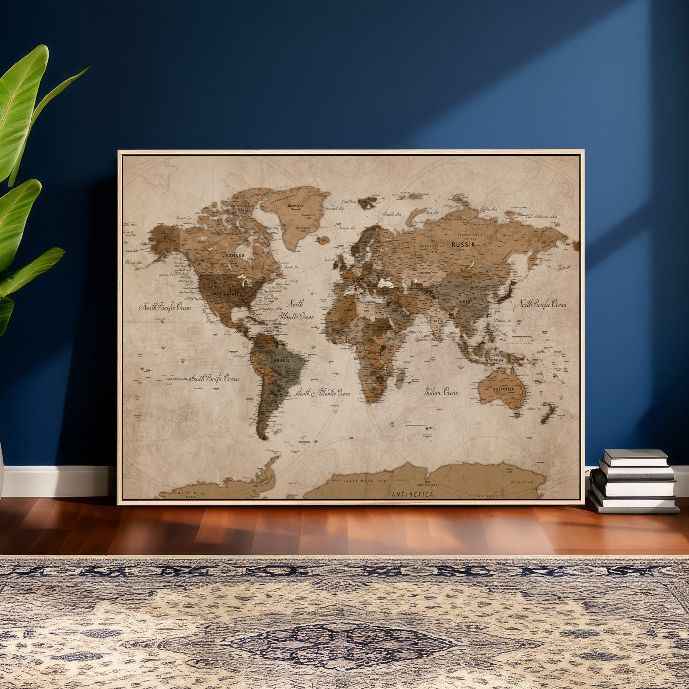 40064188-MGV-CV-36X24 - World Map Wall Art Canvas Print, Modern Decorative Framed Map Artwork Prints for Living Room, Office, Bedroom Wall Decor