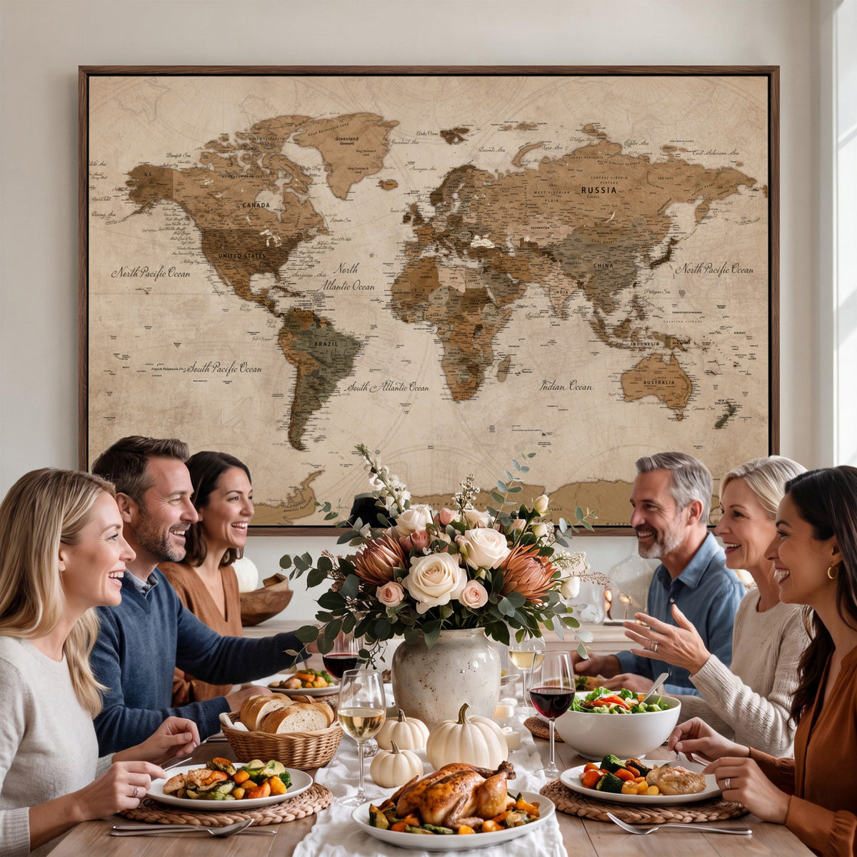 40064188-MGV-CV-36X24 - World Map Wall Art Canvas Print, Modern Decorative Framed Map Artwork Prints for Living Room, Office, Bedroom Wall Decor