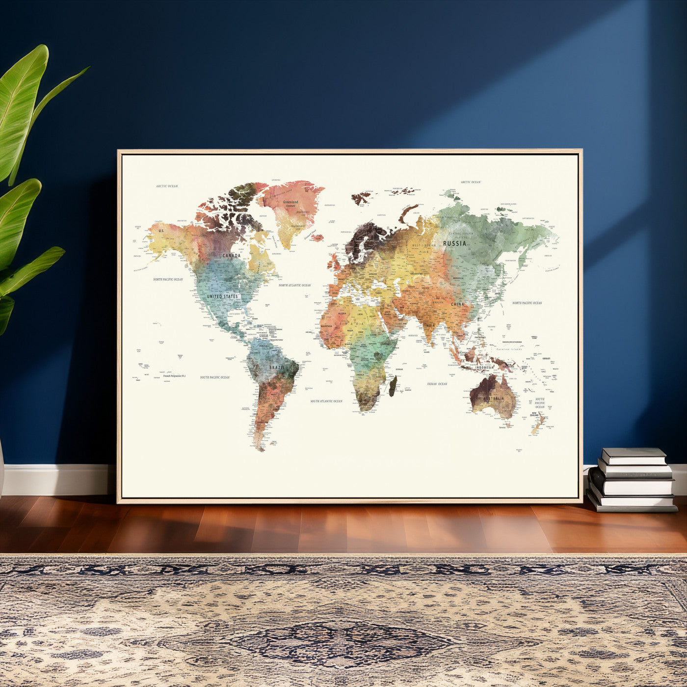 64206059-MGV-CV-36X24 - World Map Wall Art Canvas Print, Modern Decorative Framed Map Artwork Prints for Living Room, Office, Bedroom Wall Decor