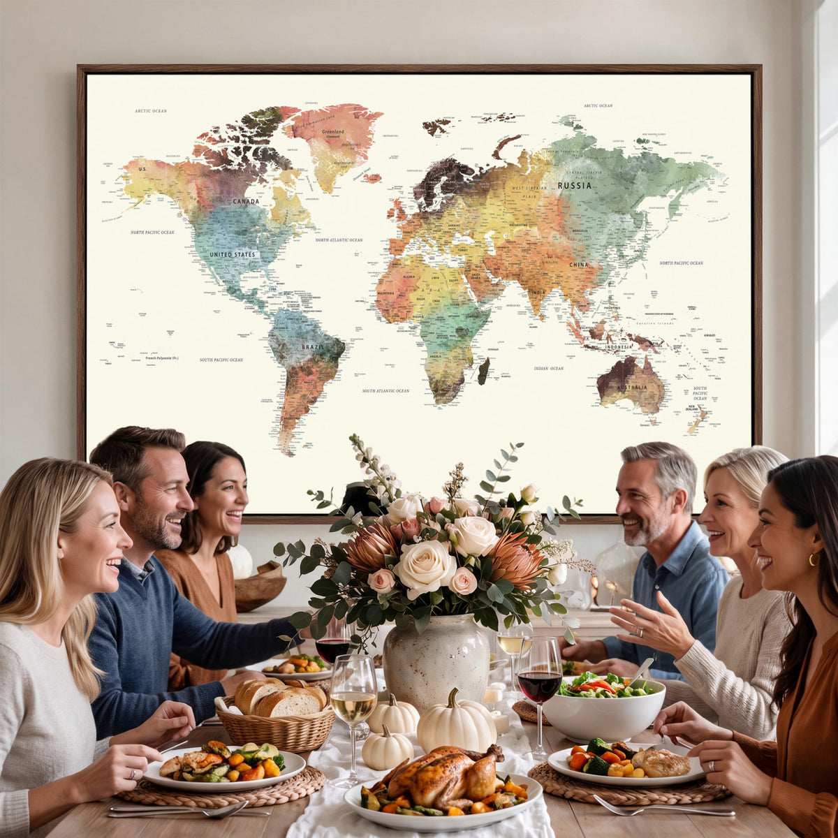 64206059-MGV-CV-36X24 - Framed World Map Wall Art Canvas Print for Living Room and Study Room