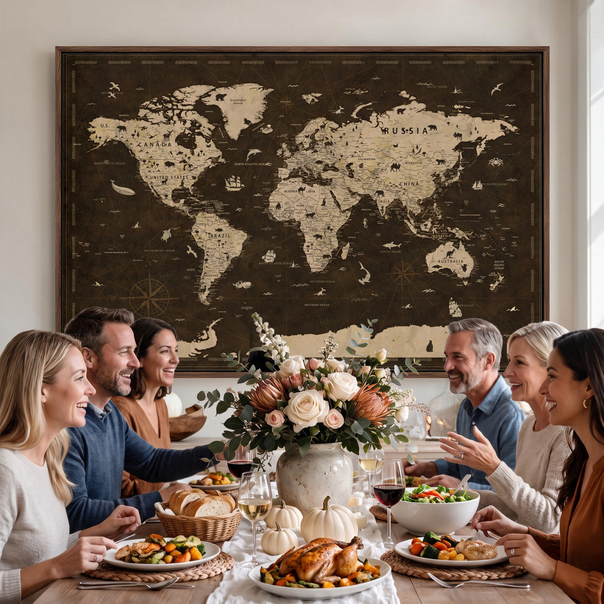 44276398-MGV-CV-36X24 - World Map Wall Art Canvas Print, Modern Decorative Framed Map Artwork Prints for Living Room, Office, Bedroom Wall Decor