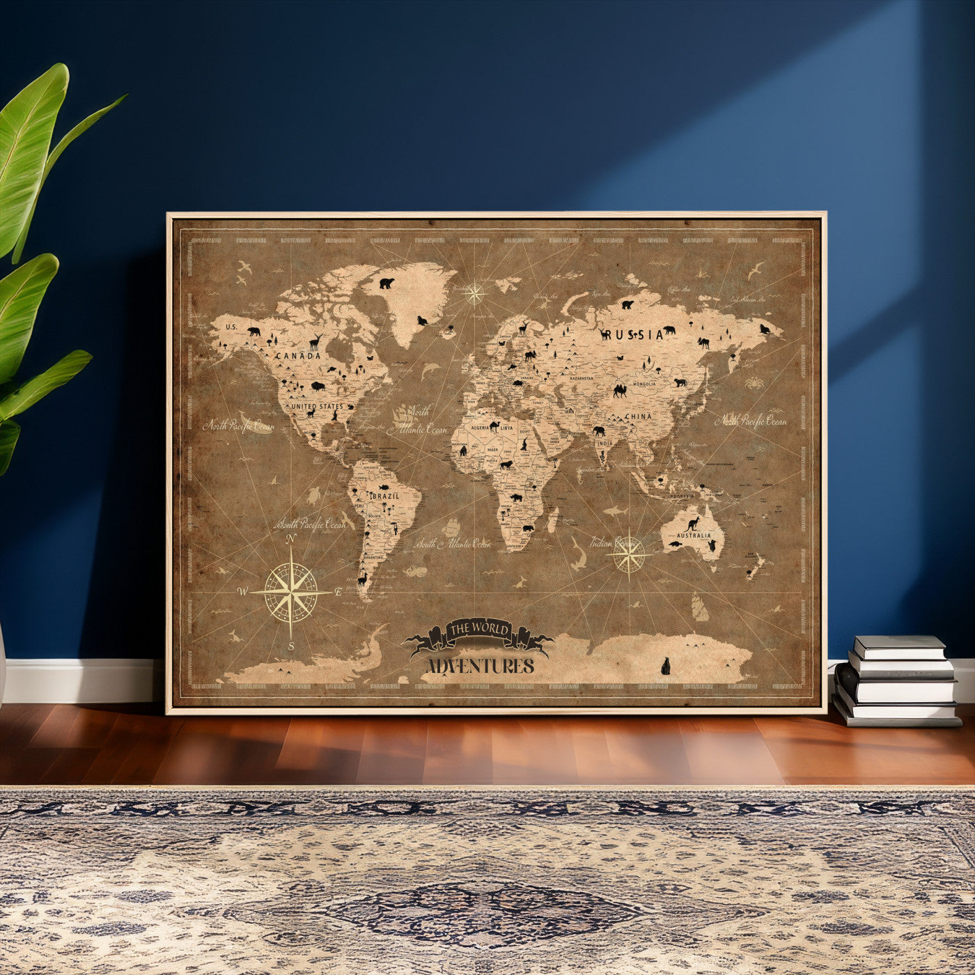 20759686-MGV-CV-36X24 - World Map Wall Art Canvas Print, Modern Decorative Framed Map Artwork Prints for Living Room, Office, Bedroom Wall Decor