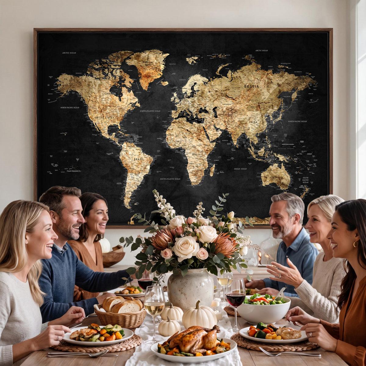 23568589-MGV-CV-36X24 - World Map Wall Art Canvas Print, Modern Decorative Framed Map Artwork Prints for Living Room, Office, Bedroom Wall Decor