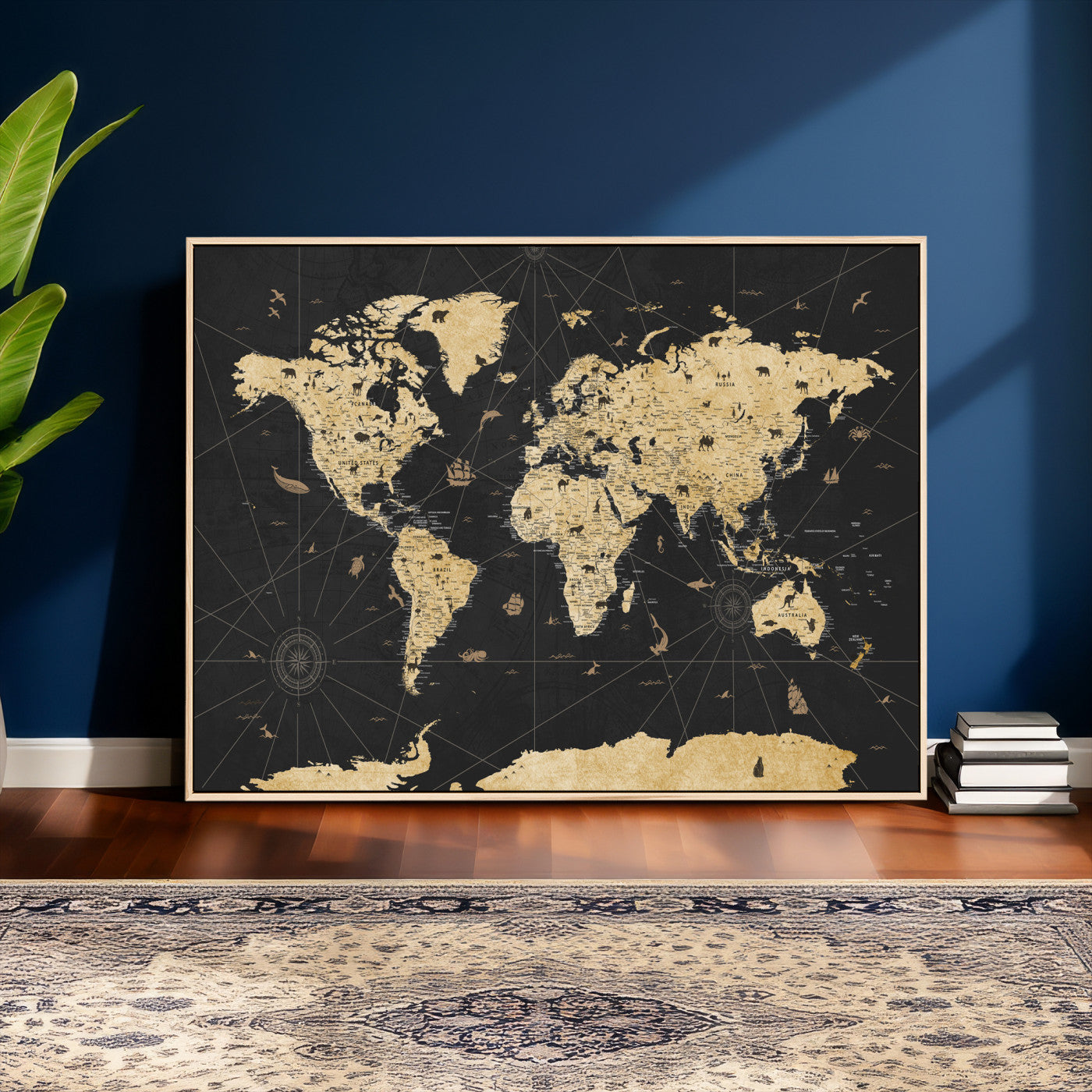 80270976-MGV-CV-36X24 - World Map Wall Art Canvas Print, Modern Decorative Framed Map Artwork Prints for Living Room, Office, Bedroom Wall Decor