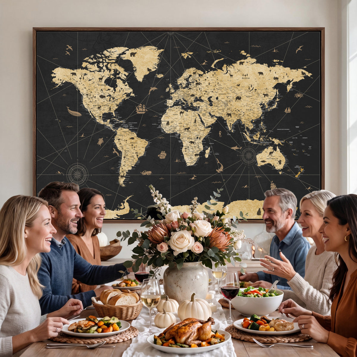 80270976-MGV-CV-36X24 - World Map Wall Art Canvas Print, Modern Decorative Framed Map Artwork Prints for Living Room, Office, Bedroom Wall Decor
