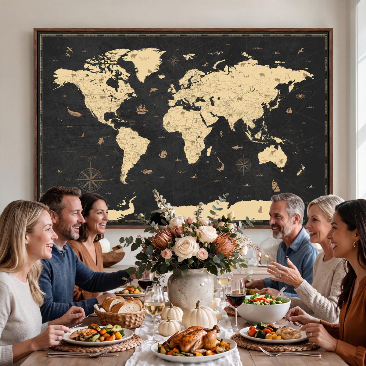 75220264-MGV-CV-36X24 - World Map Wall Art Canvas Print, Modern Decorative Framed Map Artwork Prints for Living Room, Office, Bedroom Wall Decor