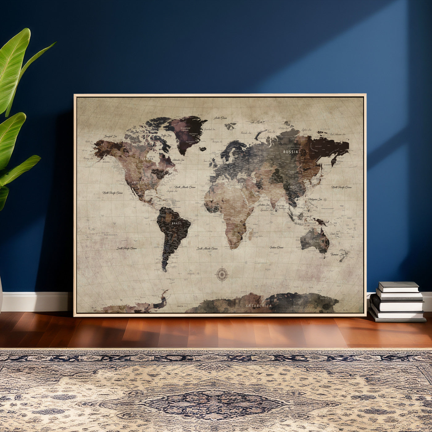 60560672-MGV-CV-36X24 - World Map Wall Art Canvas Print, Modern Decorative Framed Map Artwork Prints for Living Room, Office, Bedroom Wall Decor