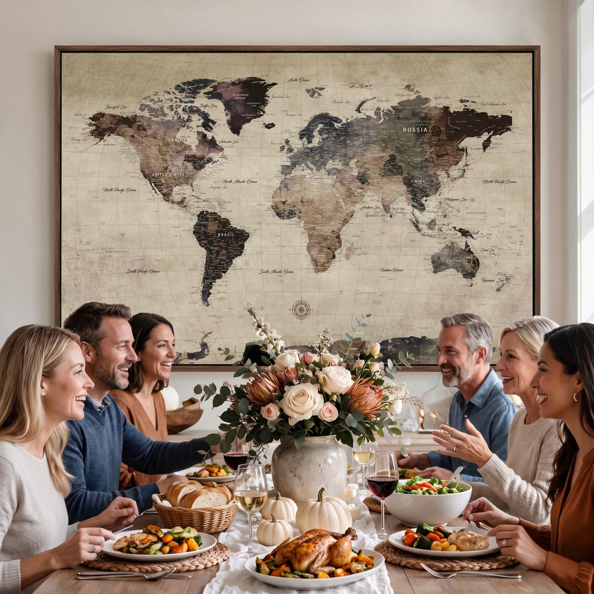 60560672-MGV-CV-36X24 - World Map Wall Art Canvas Print, Modern Decorative Framed Map Artwork Prints for Living Room, Office, Bedroom Wall Decor
