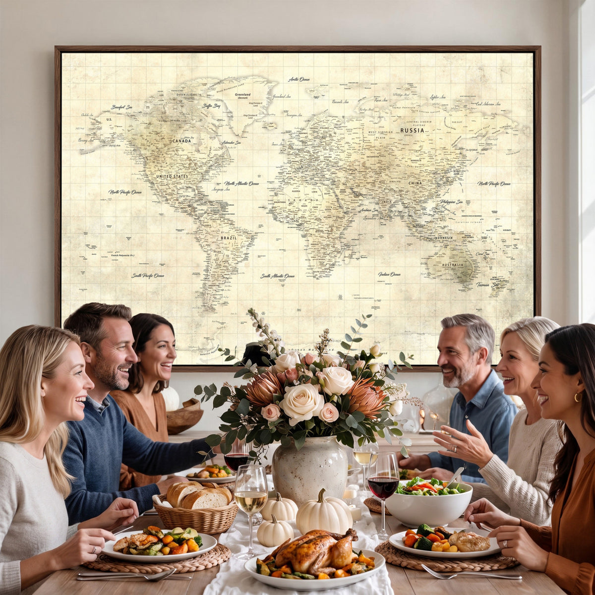 17101439-MGV-CV-36X24 - World Map Wall Art Canvas Print, Modern Decorative Framed Map Artwork Prints for Living Room, Office, Bedroom Wall Decor