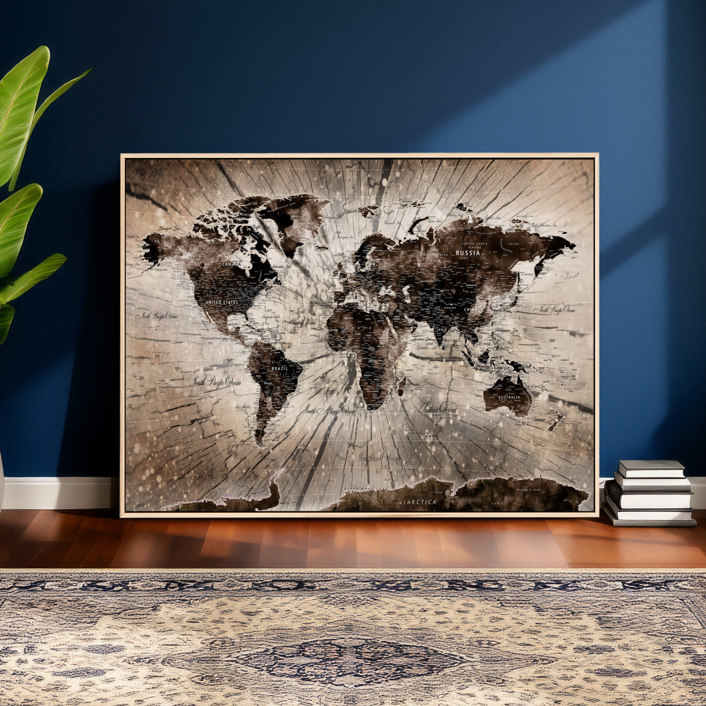 94623295-MGV-CV-36X24 - World Map Wall Art Canvas Print, Modern Decorative Framed Map Artwork Prints for Living Room, Office, Bedroom Wall Decor