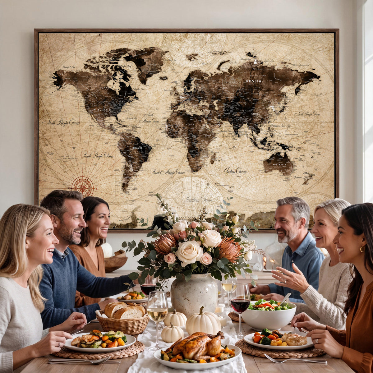 47657418-MGV-CV-36X24 - World Map Wall Art Canvas Print, Modern Decorative Framed Map Artwork Prints for Living Room, Office, Bedroom Wall Decor