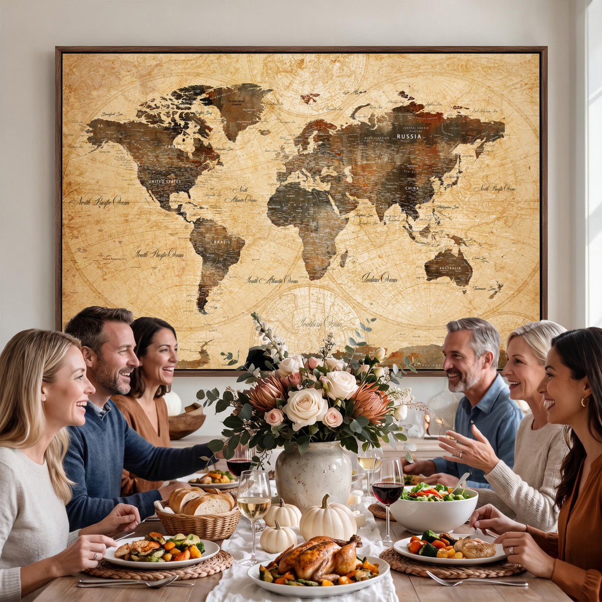 63156625-MGV-CV-36X24 - World Map Wall Art Canvas Print, Modern Decorative Framed Map Artwork Prints for Living Room, Office, Bedroom Wall Decor