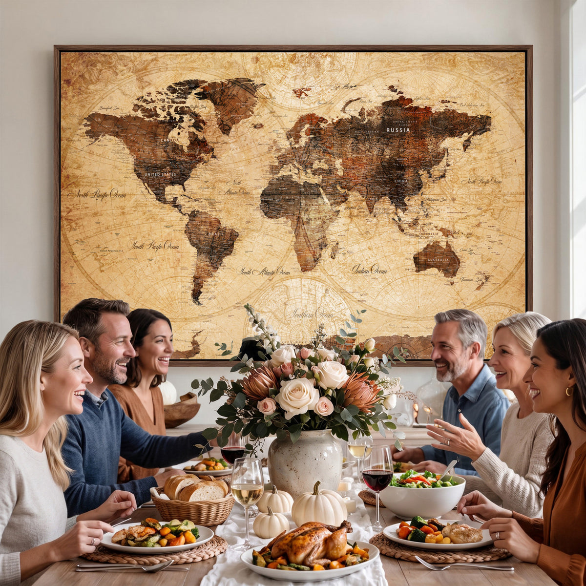 40760475-MGV-CV-36X24 - World Map Wall Art Canvas Print, Modern Decorative Framed Map Artwork Prints for Living Room, Office, Bedroom Wall Decor