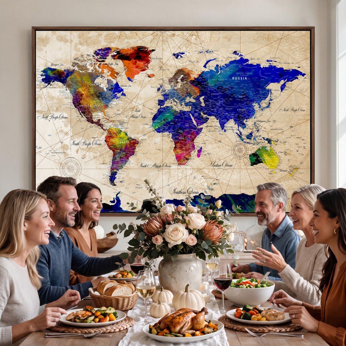26284075-MGV-CV-36X24 - World Map Wall Art Canvas Print, Modern Decorative Framed Map Artwork Prints for Living Room, Office, Bedroom Wall Decor