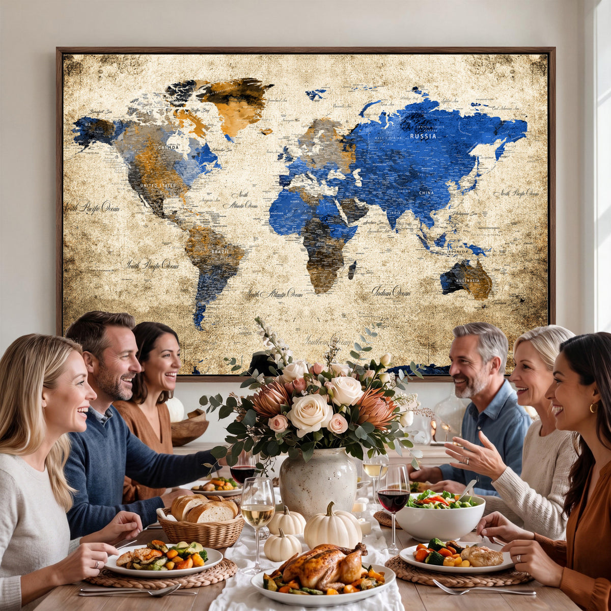 27314341-MGV-CV-36X24 - World Map Wall Art Canvas Print, Modern Decorative Framed Map Artwork Prints for Living Room, Office, Bedroom Wall Decor