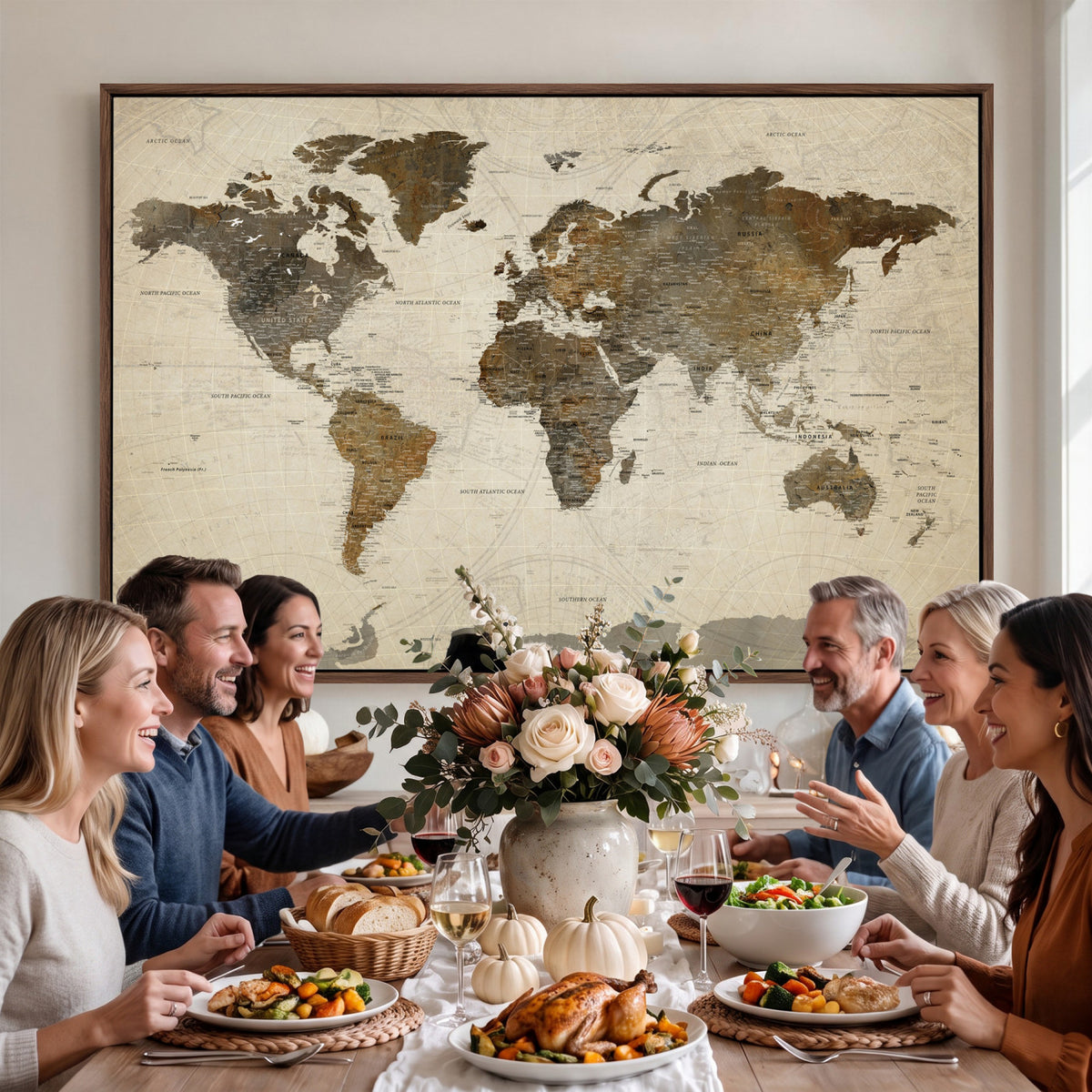 49623468-MGV-CV-36X24 - World Map Wall Art Canvas Print, Modern Decorative Framed Map Artwork Prints for Living Room, Office, Bedroom Wall Decor