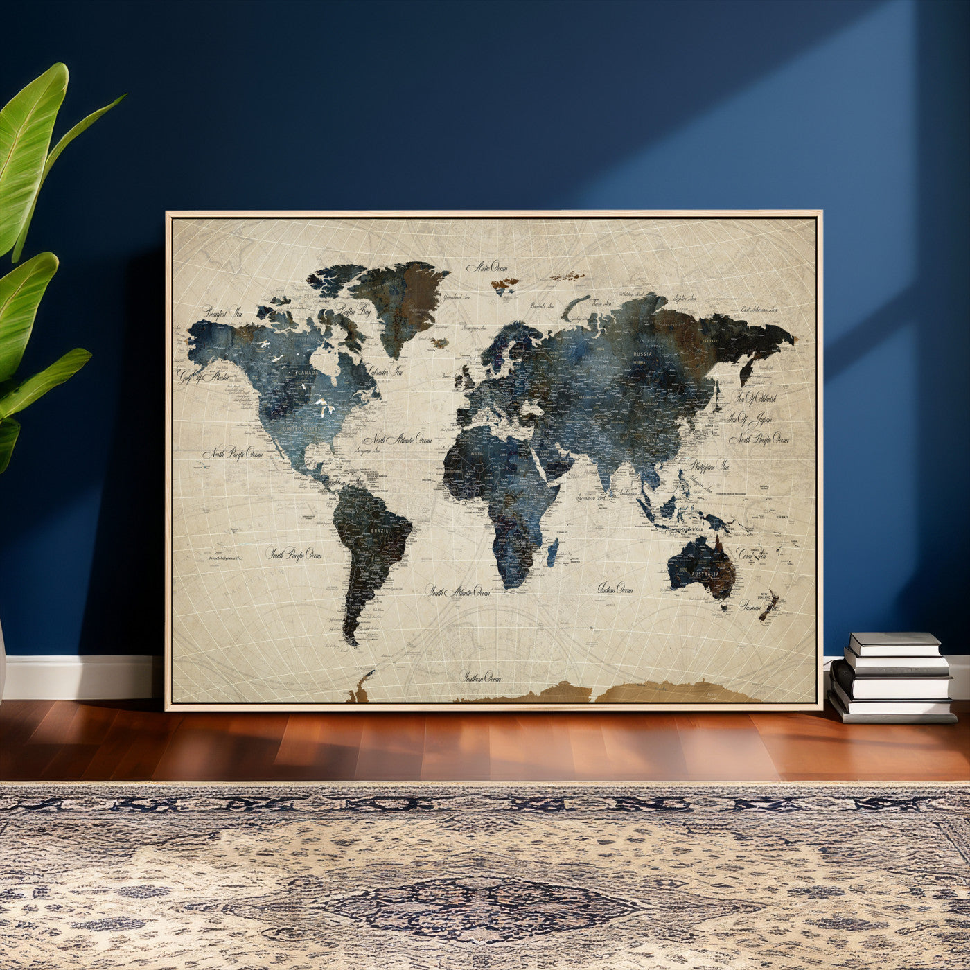 72927803-MGV-CV-36X24 - World Map Wall Art Canvas Print, Modern Decorative Framed Map Artwork Prints for Living Room, Office, Bedroom Wall Decor