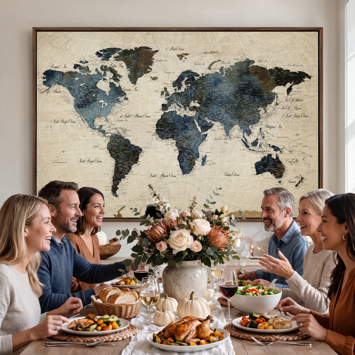 72927803-MGV-CV-36X24 - World Map Wall Art Canvas Print, Modern Decorative Framed Map Artwork Prints for Living Room, Office, Bedroom Wall Decor