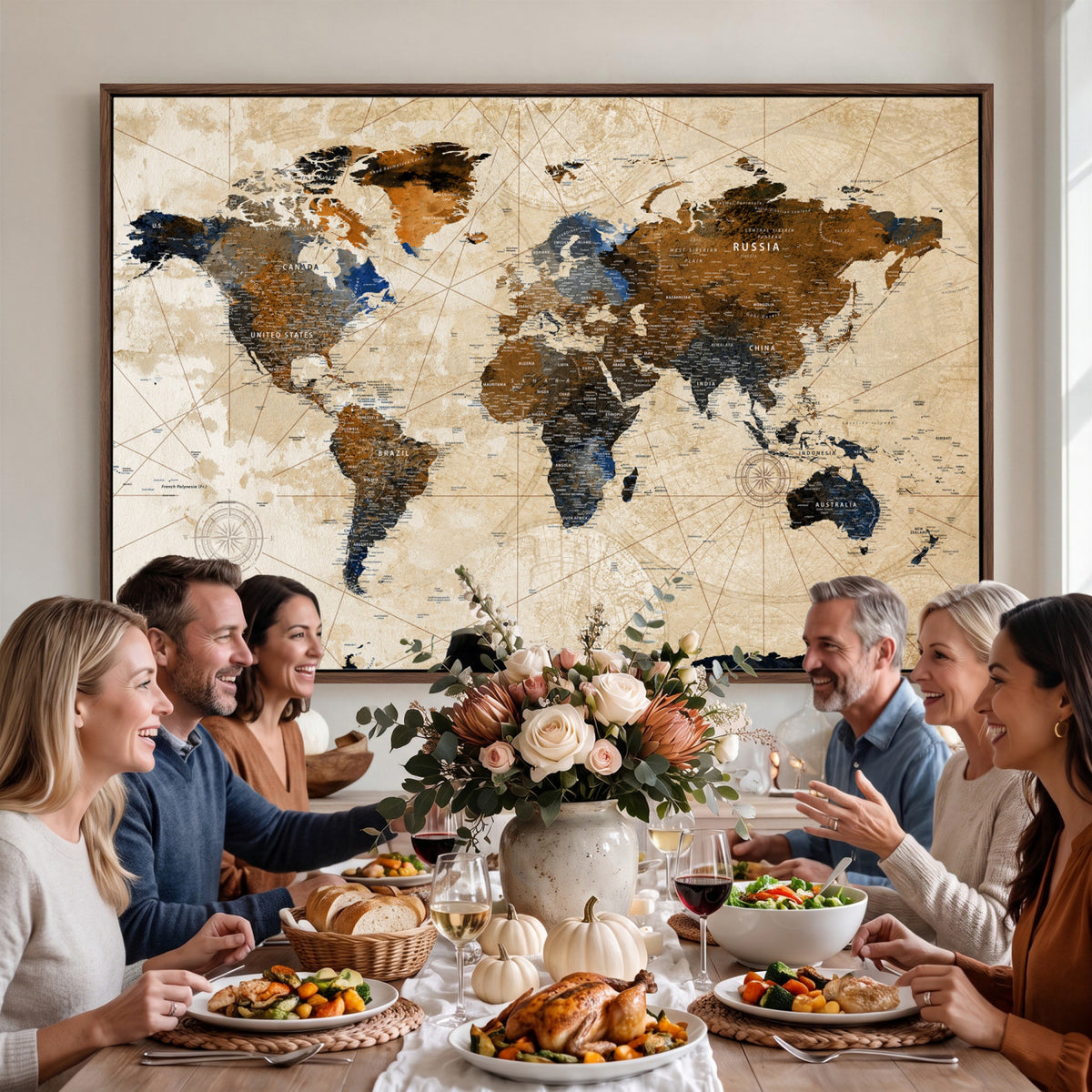 15727090-MGV-CV-36X24 - World Map Wall Art Canvas Print, Modern Decorative Framed Map Artwork Prints for Living Room, Office, Bedroom Wall Decor