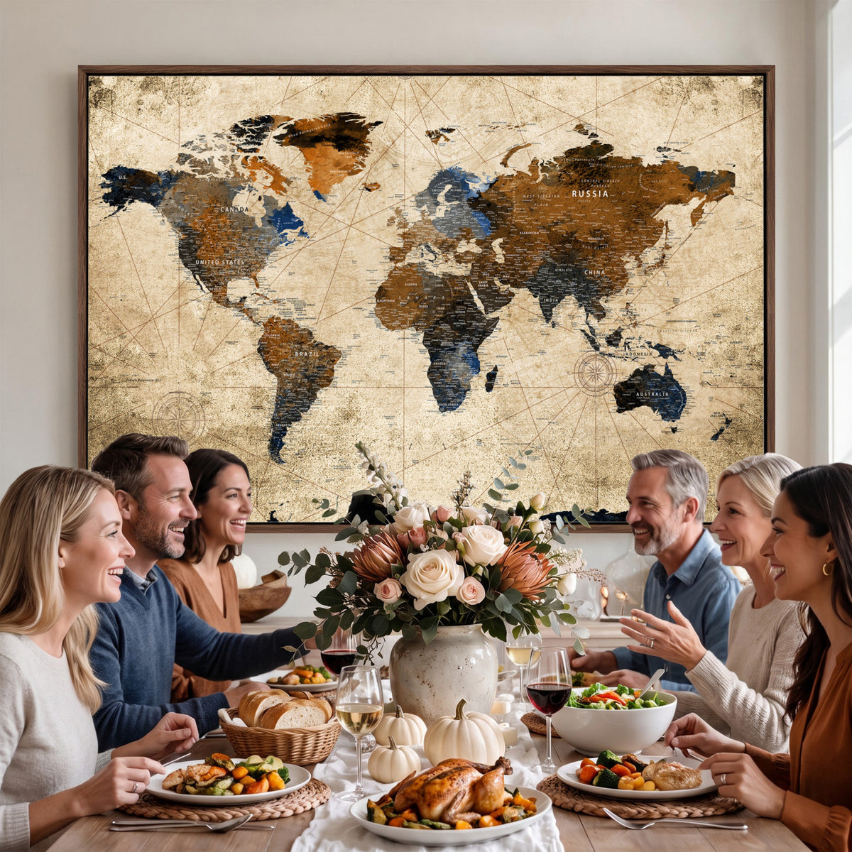 27163414-MGV-CV-36X24 - World Map Wall Art – Rustic Earth Tone Canvas Print, Antique