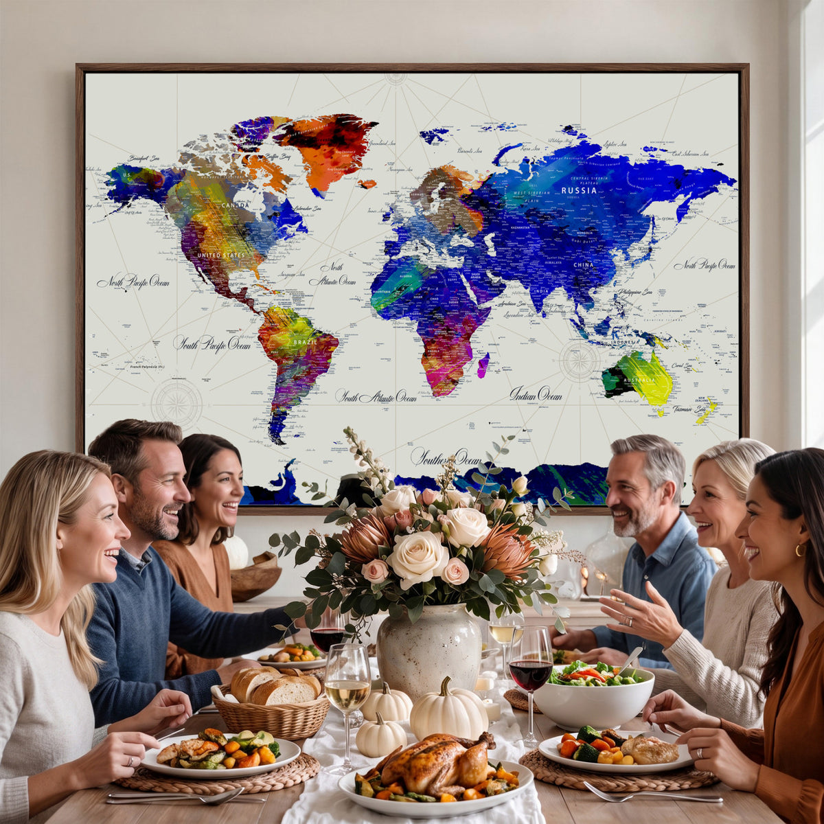 49670038-MGV-CV-36X24 - World Map Wall Art Canvas Print, Modern Decorative Framed Map Artwork Prints for Living Room, Office, Bedroom Wall Decor
