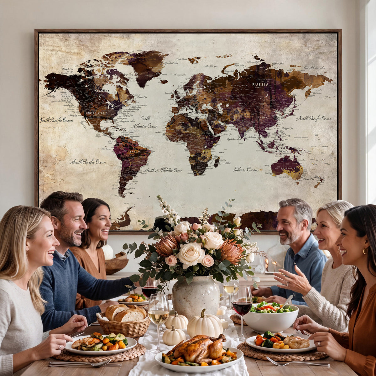 50611123-MGV-CV-36X24 - World Map Canvas Triptych | Colorful Global Wall Art for Living Rooms