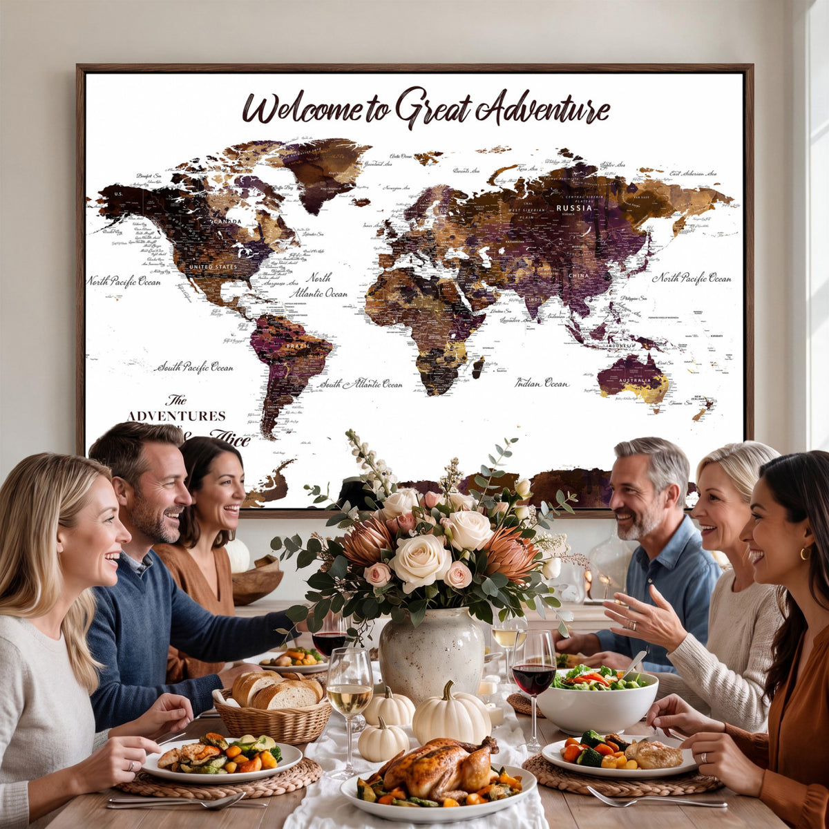 64110391125-MGV-CV-36X24 - Custom Push Pin World Map Wall Art Canvas Print | Personalized Travel Map
