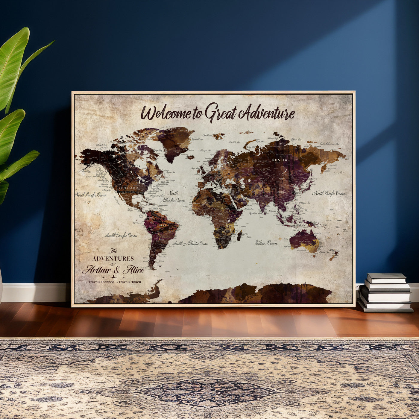 64110391126-MGV-CV-36X24-Custom Push Pin World Map Wall Art Canvas Print – Personalized Travel Tracker with Pins Framed Large for Home and Office Decor